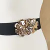 Hebilla Popular Transfronteriza Hebilla Redonda Estilo Europeo y Americano Cinturón Ancho Elástico para Mujer Cinturón Elástico para Vestido Suministro Directo de Fábrica