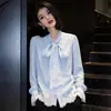 Camisa Blanca de Encaje Estilo Romántico Francés para Mujer, Nuevo Top de Manga Larga con Corbata de Lazo Primavera 2026