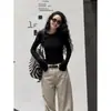 Camiseta de Cuello Redondo, Hombro Normal, Manga Larga para Mujer, Nuevo Estilo Principios de Otoño 2025, Top Base Ajustado para Figuras Petite