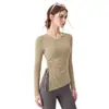 Otoño Invierno Nuevo Ajuste Delgado Cuello Redondo Ropa de Yoga Manga Larga Mujer con Almohadillas en el Pecho Top Deportivo Ropa de Entrenamiento Pilates Fitness Mujer