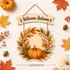Letrero de Bienvenida de Madera para Acción de Gracias Forma de Corona de Hoja de Arce Calabaza Decoración de Puerta de Entrada Colgante Artesanal
