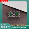 Material de Jade Natural Grado A, Cabujón Verde Completo, Pendientes Cuadrados con Incrustaciones de Pedrería Chapados en Oro, Pendientes de Diseño Único
