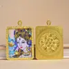 Colgante Thangka de Tara Verde y Tara Blanca Pintado a Mano en Oro Estilo Étnico Adorno Colgante Retro Caja Dorada Ga Wu
