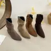 Botas de Mujer Otoño Tacón Grueso Botines de Tobillo Botas Plisadas para Mujer Apiladas 2026 Pantorrilla Ancha Moda Punta Fina Adelgazantes Estilo Western