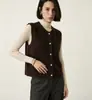 Colete Tricotado Empilhado Simples de Botão Único com Gola Redonda para Emagrecer, Novo Estilo Transfronteiriço, Colete Feminino Liso Sem Mangas Solto