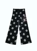 Calça de Perna Larga Cinza com Bolinhas e Estampa de Letras Estilo Europeu e Americano, Calça Casual Reta Emagrecedora de Cintura Alta, Calça Solta e Fluida de Comprimento Longo