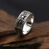 Anel de Prata de Lei S925 Mantra Daming de Xizang Mantra de Seis Caracteres Anel Masculino Retrô Vajra Pestle Anel de Prata Tailandesa Versão Larga Anel Masculino