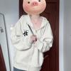 Suéter con Capucha de Otoño e Invierno Abrigo para Mujer Estilo BF Ropa con Capucha Sudadera con Capucha Estampado Diseño Estilo Japonés Moda Estilo Chanel