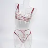 Conjunto de Lingerie Sexy Renda e Tule Respirável French Pure Desire com Estampa Floral Pastoral e Renda Retrô para Mulheres