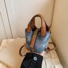 Bolsa Infantil Outono e Inverno Novo Estilo Bolsa Mini Balde Color-Blocked com Padrão Lichia, Bolsa Balde de Mão, Bolsa Transversal, Bolsa Feminina