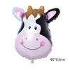 Balões de cabeça de animal de desenho animado para decoração de festa de aniversário infantil, decorações em folha de alumínio em forma de vaca, galinha, porco, cavalo
