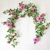 Flores artificiales de enredadera de rosas para sala de estar, balcón interior, conducto de aire acondicionado, decoración de patio, plantas verdes para colgar en la pared