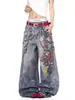 Jeans de cadena D de alta calle americana para mujer, diseñados con corte holgado, pierna ancha, corte recto, pantalones curvos de moda YK