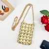 Bolsa transversal de metal dourado com disco embellished estilo europeu e americano para mulheres, bolsa de celular vintage francesa com contas feitas à mão para noite