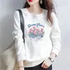 Sudadera de Manga Larga para Mujer, Holgada Retro con Hombros Ligeramente Caídos, Nueva Sudadera de Cuello Redondo Otoño e Invierno, Chaqueta Superior de Terciopelo Engrosada