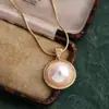 Colar Longo Feminino Minimalista Vintage com Pingente Redondo, Corrente para Suéter de Pérola de Vidro com Zircônia, Corrente de Clavícula de Luxo Leve de Nicho