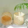 Porta Plumas Cilíndrico Tejido a Mano de Ratán Blanco Cilindro Pequeño de Ratán Cesta Pequeña de Flores Cesta de Almacenamiento para Vajilla Cesta Pequeña para Artículos Varios Exportación