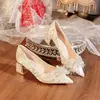 Zapatos de Tacón Alto Puntiagudos para Mujer para Usar Diariamente Zapatos para Compromiso, Vestido de Novia Xiuhe, Zapatos de Novia de Dos Usos, Zapatos de Cristal con Tacón Grueso