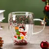 Caneca de Vidro Borossilicato Impressa com Tema de Natal e Desenhos Animados para Leite, Café da Manhã, Café e Chá de Leite com Dupla Camada
