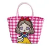 Bolsa Tecida Desenho Animado Fofo Xadrez Pequeno Fresco Bolsa Plástica Tecida DIY Cesta de Legumes Bolsa Venda por Atacado em Estoque
