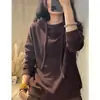 Camiseta básica de manga longa com capuz estilo vintage para outono e inverno 2024, top moletom casual macio, confortável e versátil para mulheres