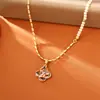 Popular Collar con Colgante de Trébol de Circonita Multicolor Cadena para Suéter de Moda de Gama Alta Dopamina Pendientes Frescos Dulces