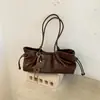 Bolsa de Ombro Retro de Grande Capacidade Transfronteiriça, Novo Estilo 2026, Design Coreano de Nicho, Bolsa Tote para o Dia a Dia com Fechamento de Cordão