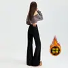 Jeans Negros de Tiro Bajo Bootcut para Mujer en Otoño e Invierno Forro Polar Nuevo Holgado Pierna Ancha Aspecto Adelgazante No se Pegan a la Pierna Pantalones de Campana