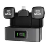 Novo Microfone de Lapela Sem Fio com Estojo de Carregamento, Visor Digital, Transmissão ao Vivo Móvel, Microfone de Gravação com Redução de Ruído, Um para Dois