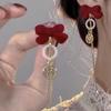 Pendientes de lazo de terciopelo rojo Xile con borlas largas, pendientes de novia chinos, pendientes retro de Año Nuevo de alta calidad para mujer