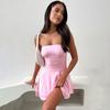Europeo y Americano Ins2025 Nuevo Vestido Más Vendido Sexy Sexy Color Sólido Cuello de Una Sola Línea Tubo Espalda Descubierta Cintura Alta Falda Corta