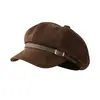 Sombrero Octagonal Versátil Estilo Coreano para Mujer, Sombrero de Boina de Moda con Hebilla de Cinturón para Otoño e Invierno, Sombrero de Artista de Ante Retro de Alta Calidad