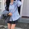 Camisa de Rayas Nueva para Mujer 2026 Primavera y Otoño Dongdaemun Coreano, Diseño Estilo Coreano, Corte Holgado Único, Camisa de Tacto de Alta Gama
