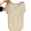 Camiseta de Manga Corta de Punto de Seda Helada con Escote Amplio para Mujer, Nuevo Estilo Coreano Verano 2026, Hombro Normal, Top que Expone la Clavícula