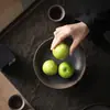 Bandeja de Chá Japonesa Estilo Dinastia Tang e Song, Prato de Frutas Alto, Prato Pequeno Inspirado no Zen, Cerâmica Grossa com Esmalte Dourado, Tigela para Sobremesas e Frutas Secas