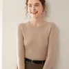 Suéter de punto de cachemir hilado fino engrosado de 68 hilos para mujer con cuello redondo, adecuado para primavera y otoño, top de punto de manga larga ajustado