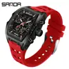 Reloj Estudiante Sanda Deportes al Aire Libre Repetición Doble Pantalla Forma de Barril para Estudiantes de Secundaria y Preparatoria Reloj Electrónico Multifuncional