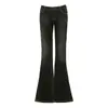 YECHUAN # Jeans acampanados de tiro bajo en negro y gris para mujer, estilo retro americano otoño 2026, pantalones acampanados petite para chicas a la moda