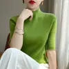 Camiseta Interior de Manga Media con Cuello Medio para Mujer, Tejido de Punto Ajustado, Tejido de Punto de Tres Cuartos para Mujer, Nuevo Top de Lana para Primavera y Otoño
