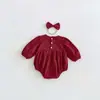 Nueva colección de otoño de mameluco con cuello bordado rojo para bebés niñas, con un diseño triangular y mangas largas, en estilo coreano