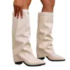 Botas de moda de tacón alto plisadas transfronterizas, nueva colección otoño 2025, tacón grueso, talla grande, estilo británico, botas de caña alta para mujer, disponibles en Wish