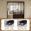 Puerta corredera de tres paneles estilo francés negro retro para cocina, balcón, puerta de partición de dormitorio, riel colgante de aleación de aluminio, puerta corredera