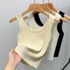Camisola de seda gelada feminina 2025, nova jaqueta feminina de aba larga, gola quadrada, fundo fino, sem mangas, uma geração de cabelo