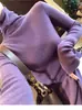 Suéter de Punto de Lana Morado Taro de Cuello Alto Ajustado para Mujer Otoño Invierno Elegante Capa Interior Cuello Voluminoso Suéter de Lana Top Base