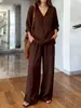 Conjunto de Pantalones Anchos de Lino con Cuello en V Estilo Europeo y Americano Nuevo 2026 para Mujer, Conjunto Casual de Dos Piezas Holgado de Verano, Estilo Transfronterizo de Moda