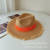 Verano Nuevo Estilo Rafia Borde Crudo Color Caramelo Sombrero de Jazz Sombrero Casual para el Sol Vacaciones Marinas Sombrero de Playa Tendencia de Mujer
