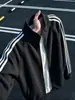 Cardigan retrô listrado com padrão de escamas de dragão estilo americano, novo design para o início do outono masculino, moletom estiloso com gola alta, roupa para casal, jaqueta