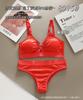 Conjunto de Roupa Íntima Feminina Fluorescente Europeia e Americana com Texto Francês Cheddic Bra Calcinha Peça Dupla Vazada Sexy Costas Bonitas