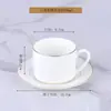 Xícara de café estilo europeu de porcelana óssea com borda dourada, conjunto de xícara e pires de cerâmica com aparência sofisticada, presente, atacado, xícara de chá da tarde para casa