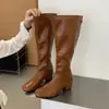 Botas de salto grosso acima do joelho 2026 novas botas de cano alto finas botas elásticas com zíper nas costas botas de cavaleiro